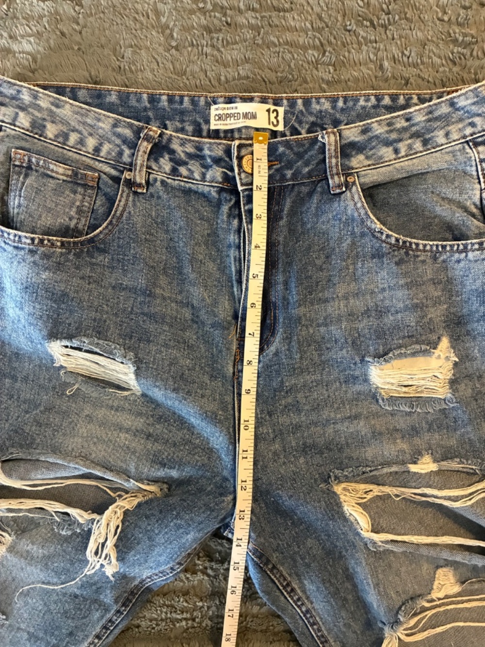 Refuge Denim Cropped Mom Distressed High-Rise Women’s Jeans - Blue - Picture 7 of 8
